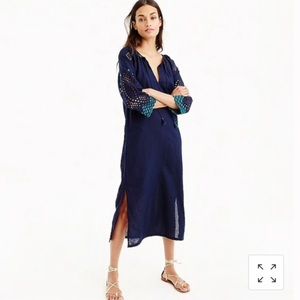 J. Crew Eyelet Caftan Embroidered Maxi Dress Navy